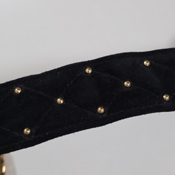 Leather Quilted Studded Belt Womens Black Gold Tone Metal Buckle Whimsigoth Y2K - Picture 8 of 10